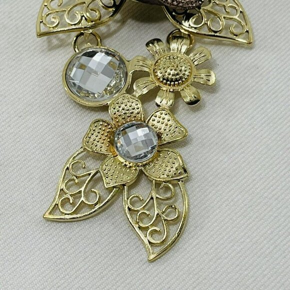 Rose Flower Necklace Earrings Matching Set Statement Gold Tone Chunky Retro Big - Picture 7 of 12